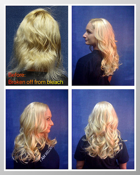 Before and after hair extension after bleach damage 