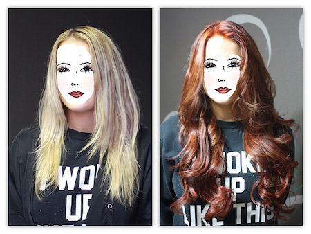 Before and after hair extensions and color correction pictures