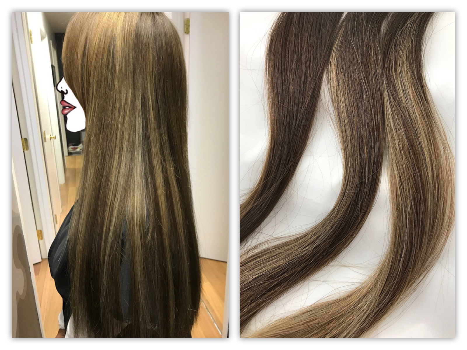 Dark highlighted hair extensions.