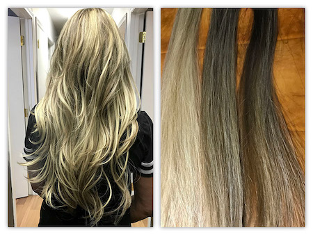 Layered Russian Virgin hair extensions with 3 blends.